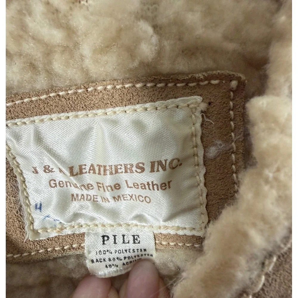 J & A Leathers Unisex Kids Size 4Brown Genuine Leather Sherpa Lined Western Vest